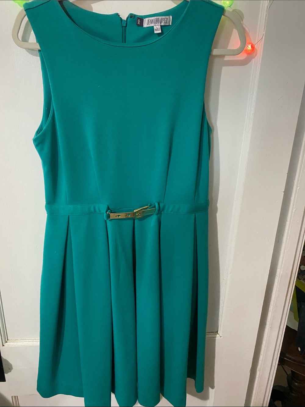 Jennifer Lopez Teal Sleeveless Belted Midi Dress - Picture 3 of 4